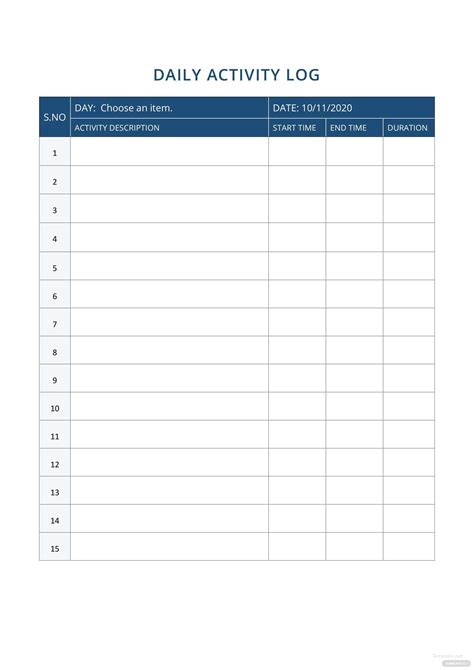 daily activity report template word